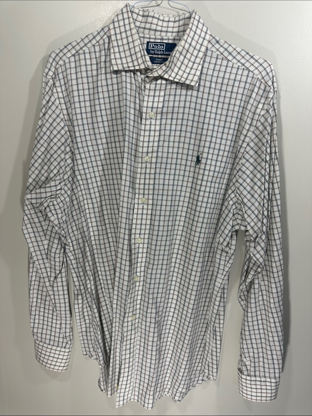 Polo by Ralph Lauren White Dress Shirt with Navy & Brown Windowpane XL - Picture 1 of 6